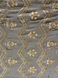 Ash grey thread and sequin butta georgette embroidered fabric 2590