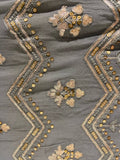 Ash grey thread and sequin butta georgette embroidered fabric 2590