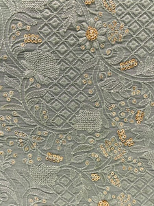 Earthy green thread and sequin all over lucknowi georgette  embroidered fabric 2550