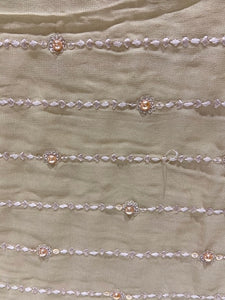 Beige sequin and pearl all over georgette embroidered fabric 2111