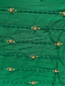 Bottle green thread sequin and pearl all over georgette embroidered fabric 2111