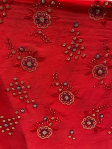 Red sequin and thread all over chinon embroidered fabric 1004