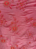 Salmon peach sequin and thread all over chinon embroidered fabric 1004