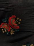 Black handworked cutdana sequin and thread butta chinon embroidered fabric 1006