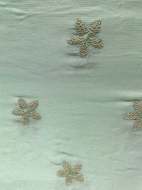 Pista green sequin and thread butta chinon embroidered fabric 1015