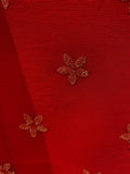 Red sequin and thread butta chinon embroidered fabric 1015