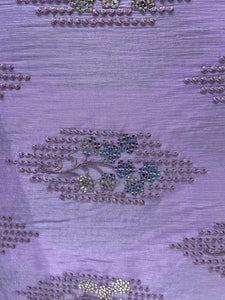 Lavender sequin and thread butta chinon embroidered fabric 1020