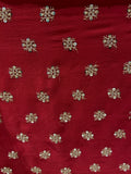 Red zari and sequin butta chinon embroidered fabric 1250