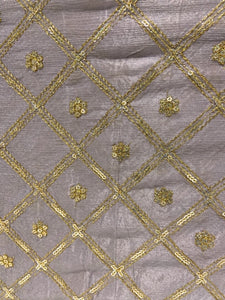 Muave sequin and zari butta chinon embroidered fabric 1055