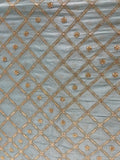 Earthy blue sequin and zari butta chinon embroidered fabric 1055