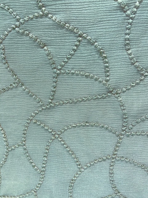 Earthy blue sequin and thread butta chinon embroidered fabric 1058