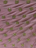 Onion pink zari and sequin butta chinon embroidered fabric 1250