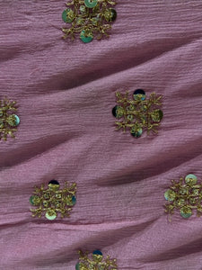 Onion pink zari and sequin butta chinon embroidered fabric 1250