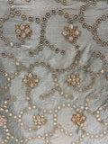 Earthy grey zari and sequin butta chinon embroidered fabric 1315