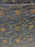 Grey zari and sequin butta chinon embroidered fabric 1315