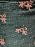 Bottle green sequin and zari allover chinon embroidered fabric 1865