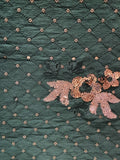 Bottle green sequin and zari allover chinon embroidered fabric 1865