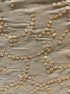 Beige sequin and thread allover chinon embroidered fabric 1867