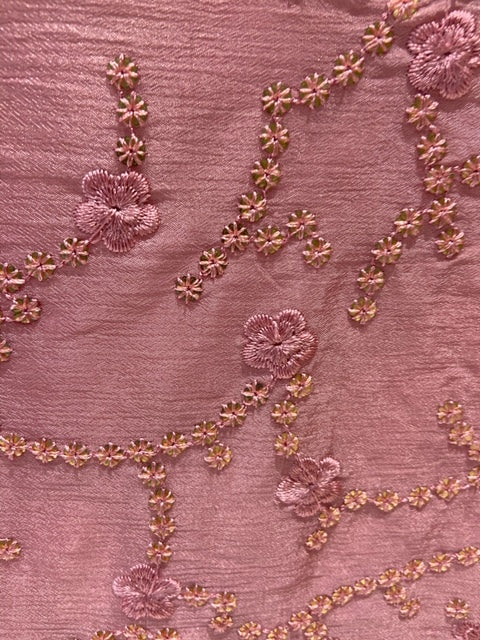 Onion pink sequin and thread allover chinon embroidered fabric 1867