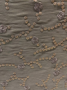 Earthy beige sequin and thread allover chinon embroidered fabric 1867