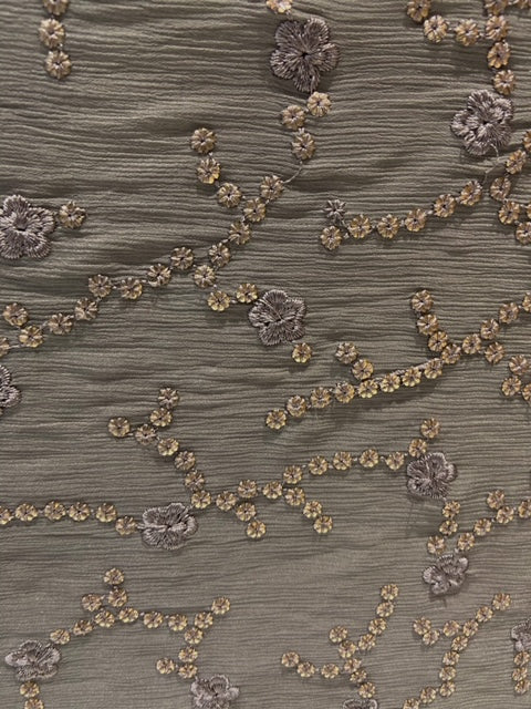 Earthy beige sequin and thread allover chinon embroidered fabric 1867