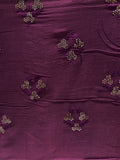 Wine sequin and thread butta chinon embroidered fabric 1869