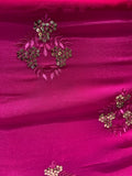 Rani pink sequin and thread butta chinon embroidered fabric 1869