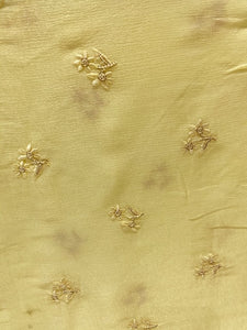 Yellow sequin and thread butta chinon embroidered fabric 1871