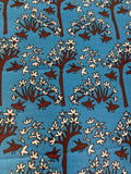 Blue leaf floral geometric satin printed 3541