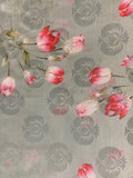 Grey floral silk chiffon printed fabric 4828