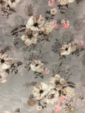 Grey floral silk chiffon printed fabric 4831