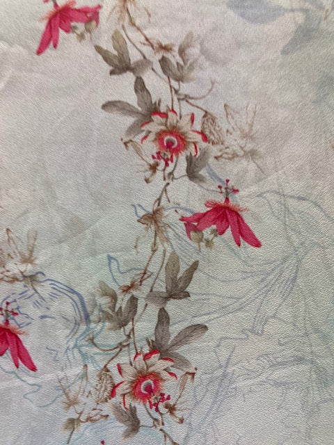 Blue grey floral solar crepe printed fabric 4824