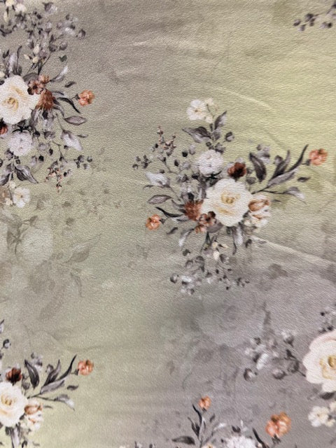 Grey yellow floral solar crepe printed fabric 4825