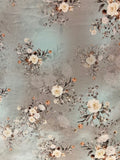 Grey blue floral solar crepe printed fabric 4825