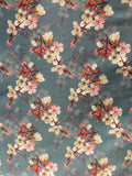 Earthy blue grey floral silk crepe printed fabric 4817