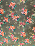 Green blue grey floral silk crepe printed fabric 4818