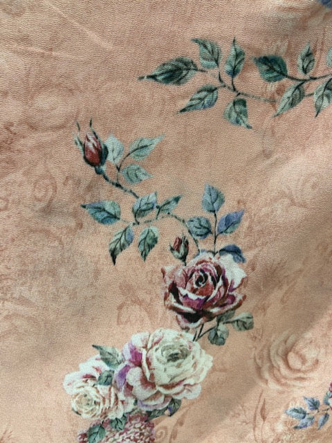 Peach floral silk crepe printed fabric 4822