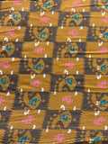 Rust mustard black geometric rayon dobby printed fabric  4801