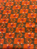 Orange black geometric rayon dobby printed fabric  4801