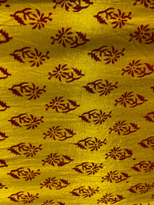 Yellow floral geometric hand block gaji silk printed fabric 4809