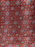 Maroon geometric hand block gaji silk printed fabric 4811