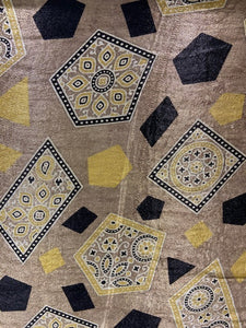 Cream geometric hand block gaji silk printed fabric 4813