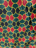 Green geometric hand block gaji silk printed fabric 4815