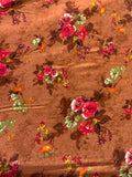 Rust orange floral rayon printed fabric 4802