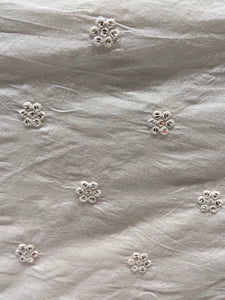 Offwhite dyeable threadwork and butta allover pure mul cotton embroidered fabric 3627