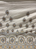 Offwhite dyeable thread work butta pure mul cotton embroidered fabric 3636