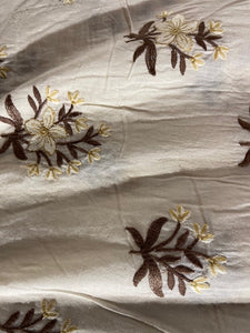 Offwhite dyeable thread work butta pure mul cotton embroidered fabric 3632