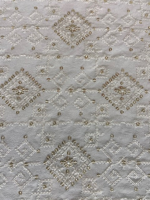 White dyeable threadwork and sequin lucknowi allover georgette embroidered fabric 3617