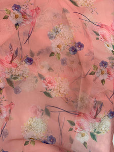 Pink floral organza printed fabric 3665