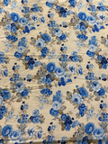 Beige blue floral satin printed 3531